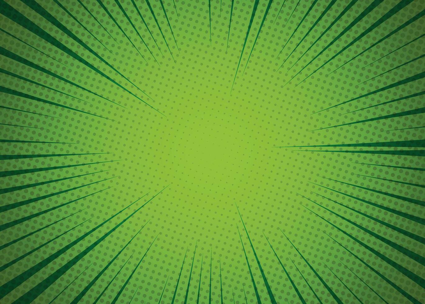 knal kunst halftone achtergrond. grappig starburst patroon. groen zonnestraal effect. tekenfilm banier met dots en stralen. wijnoogst duotoon textuur. vector illustratie. superheld spandoek. helling Wauw ontwerp.