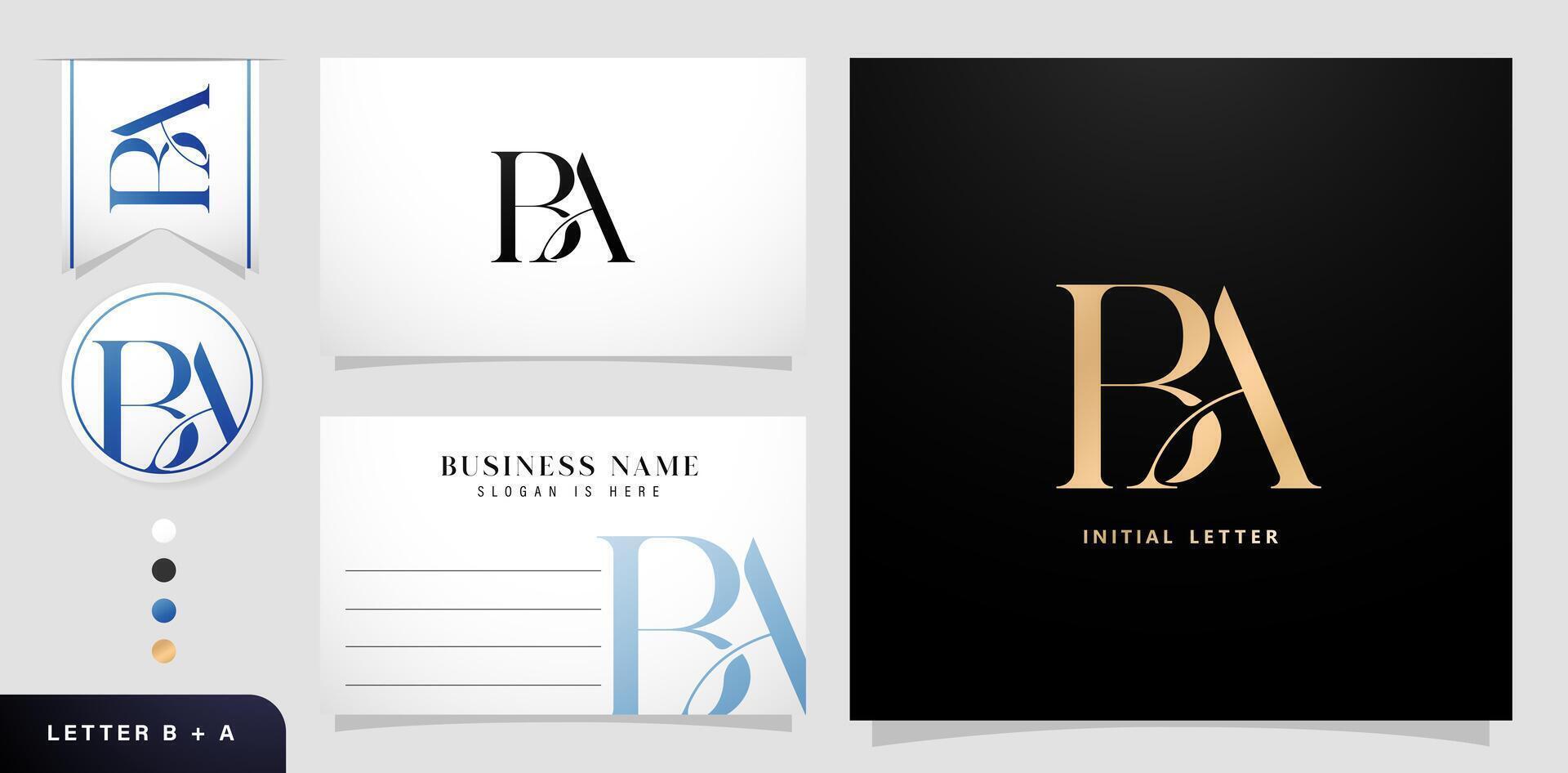 ba monogram brief bedrijf logo element sjabloon alfabet reeks bedrijf kaart voor advertentie materiaal, collage afdrukken, advertenties campagne marketing, scherm afdrukken, boekdruk gouden folie groeten kaarten vector