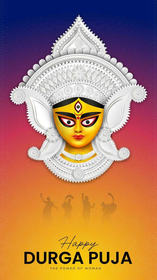 godin maa durga gezicht in gelukkig durga poeja, dussehra, en navratri viering concept voor web banier, poster, sociaal media na, en folder reclame vector