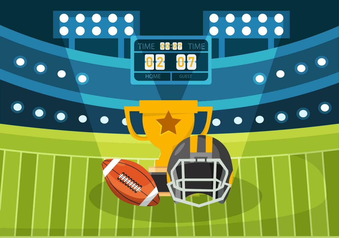 Amerikaans Amerikaans voetbal vector illustratie met bal atleet uitrusting elementen reeks in vlak tekenfilm achtergrond Sjablonen