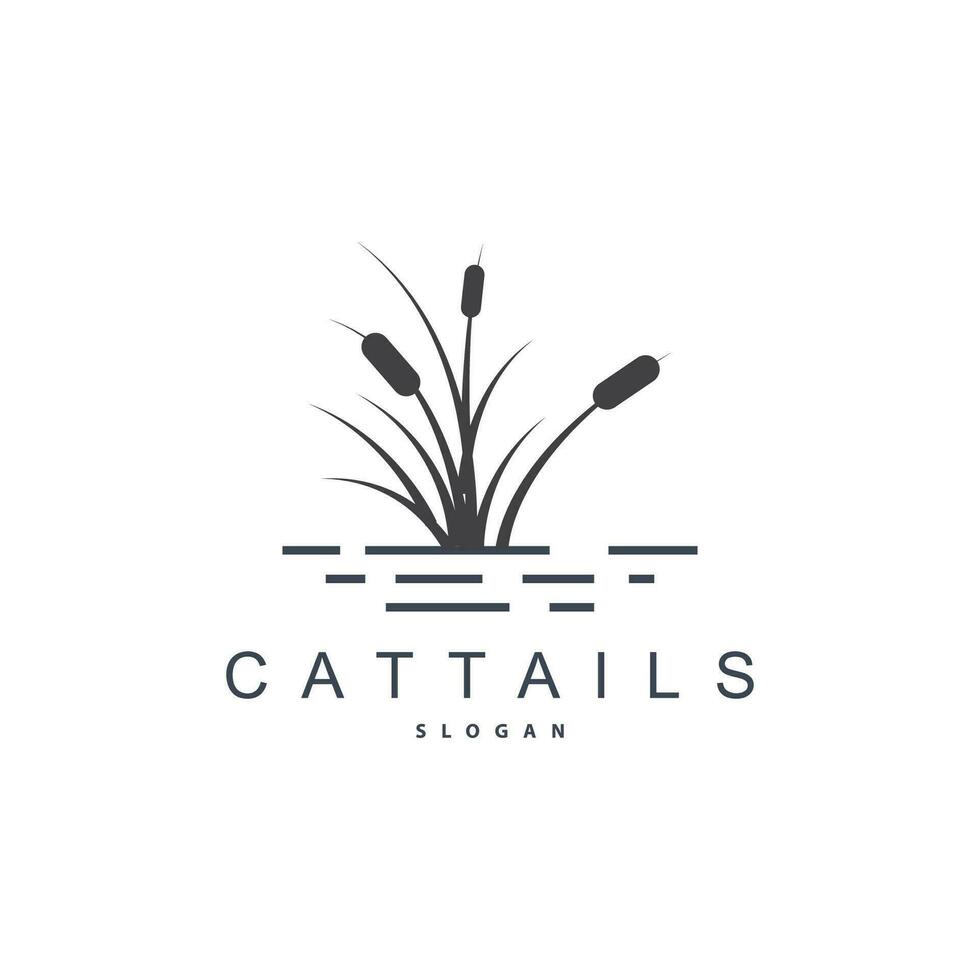 kreken en cattails rivier- logo, gras ontwerp gemakkelijk minimalistische illustratie vector sjabloon