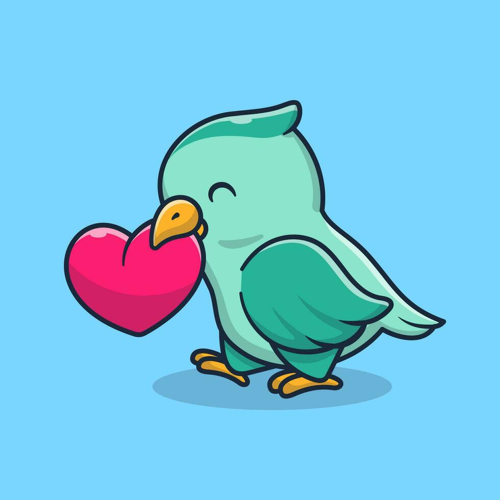 schattig vogel met liefde hart tekenfilm vector icoon illustratie. dier natuur icoon concept geïsoleerd premie vector. vlak tekenfilm stijl