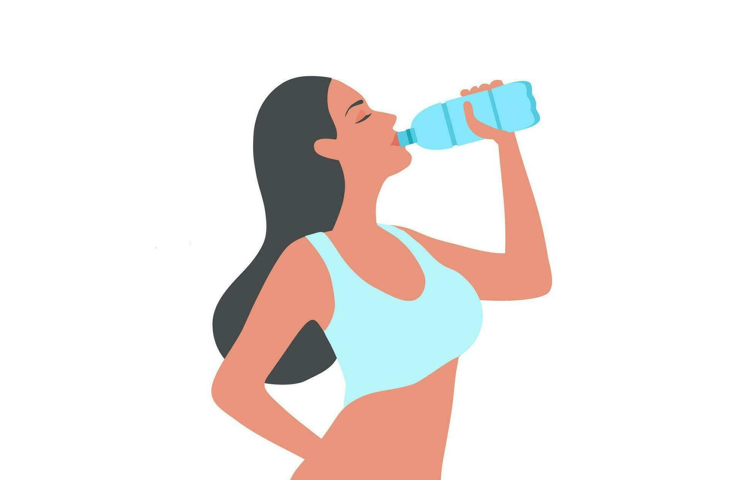 mooi vrouw drinken water fles vector illustratie. gezond levensstijl moeder