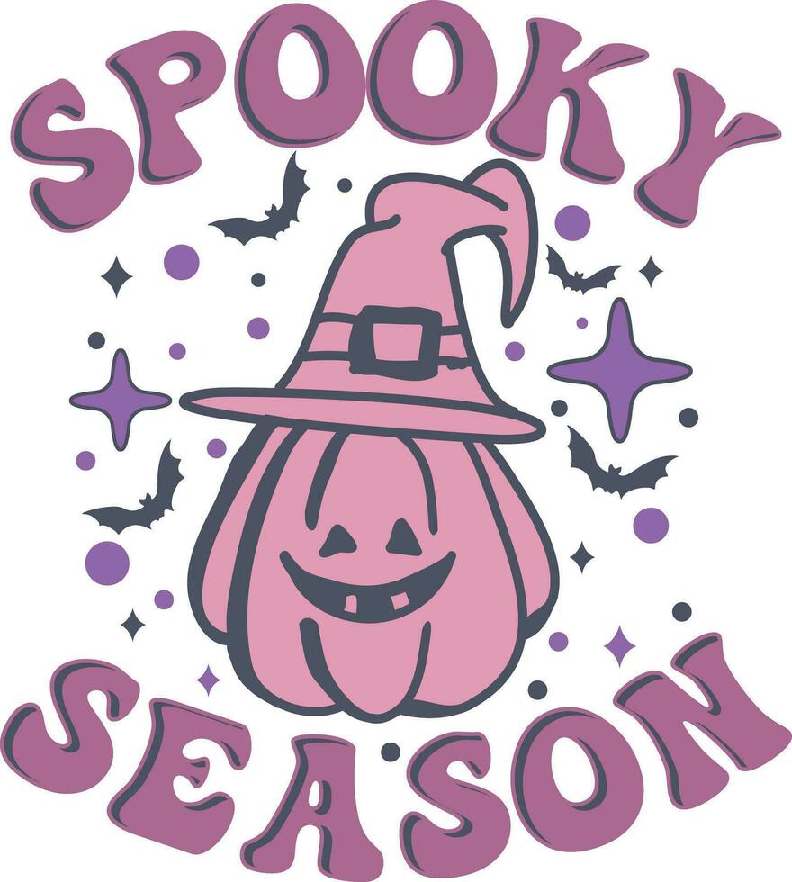 retro spookachtig seizoen roze halloween t overhemd ontwerp vector