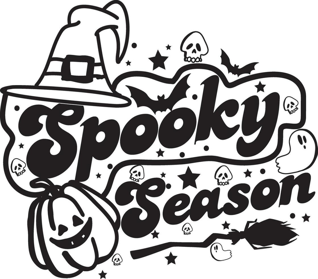 spookachtig seizoen halloween pompoen tekening typografie t overhemd ontwerp vector