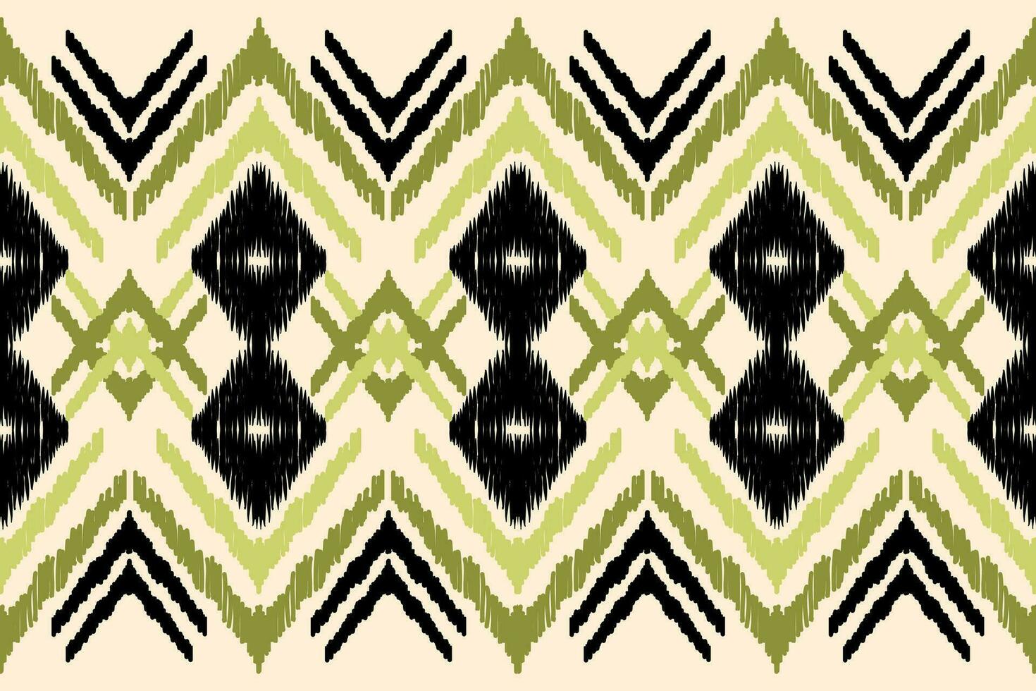ikat tye dood gaan boho naadloos wijnoogst patroon herhalen wijnoogst decor handgemaakt biologisch textiel ontwerp modern en modieus batik afdrukken boho groen zwart vector