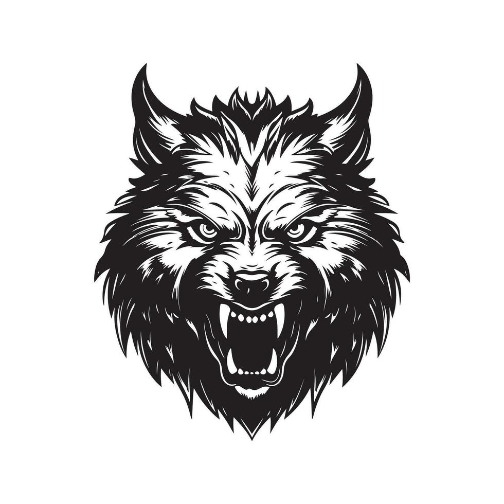 wolf monster, wijnoogst hand- getrokken illustratie vector