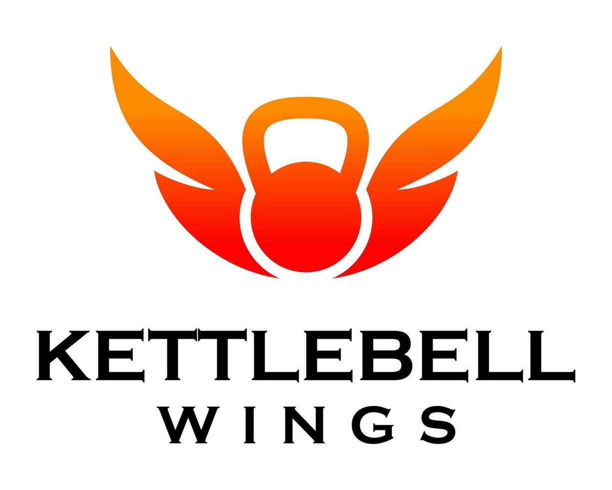 kettlebel geschiktheid uitrusting en engel Vleugels logo ontwerp. vector