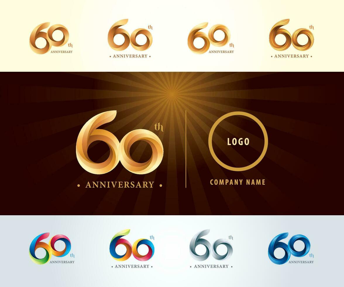 reeks van 60e verjaardag logotype ontwerp, zestig jaren viering verjaardag logo vector