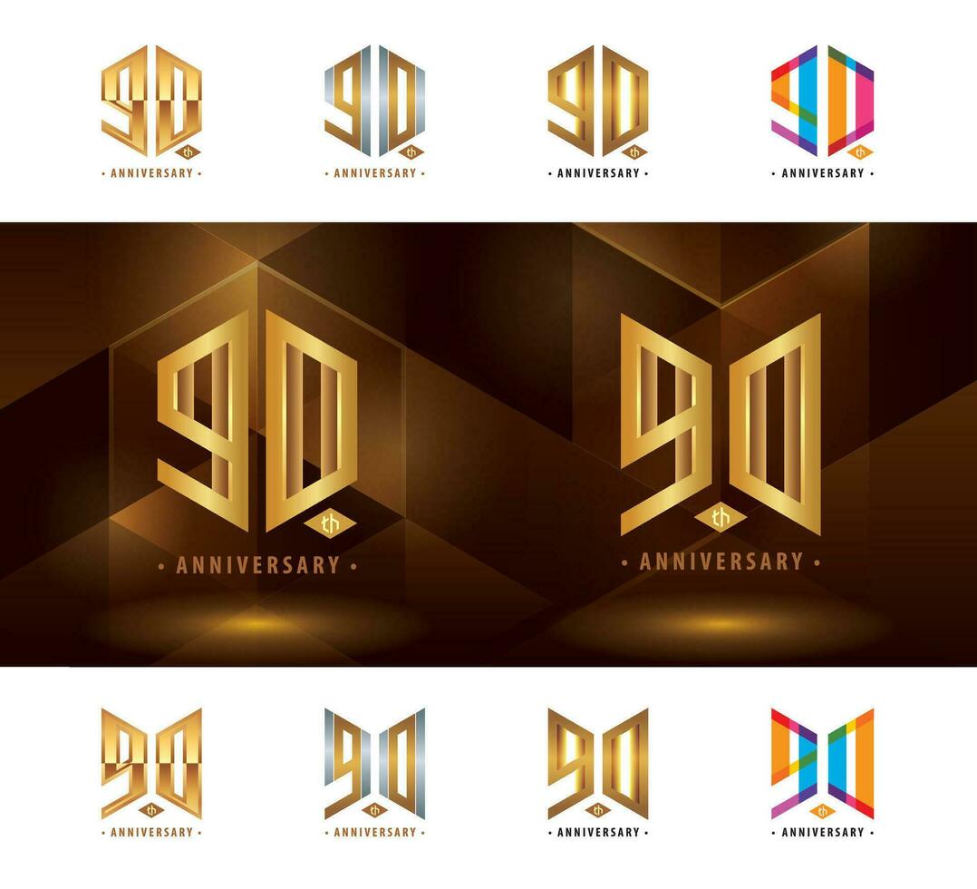 reeks van 90ste verjaardag logotype ontwerp, negentig jaren vieren verjaardag logo vector