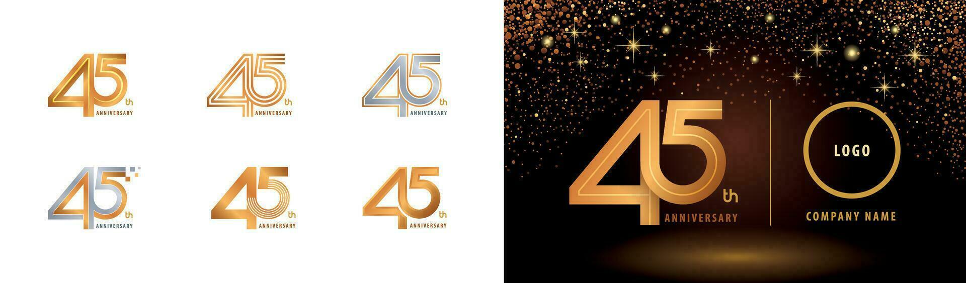 reeks van 45e verjaardag logotype ontwerp, veertig vijf jaren vieren verjaardag logo vector