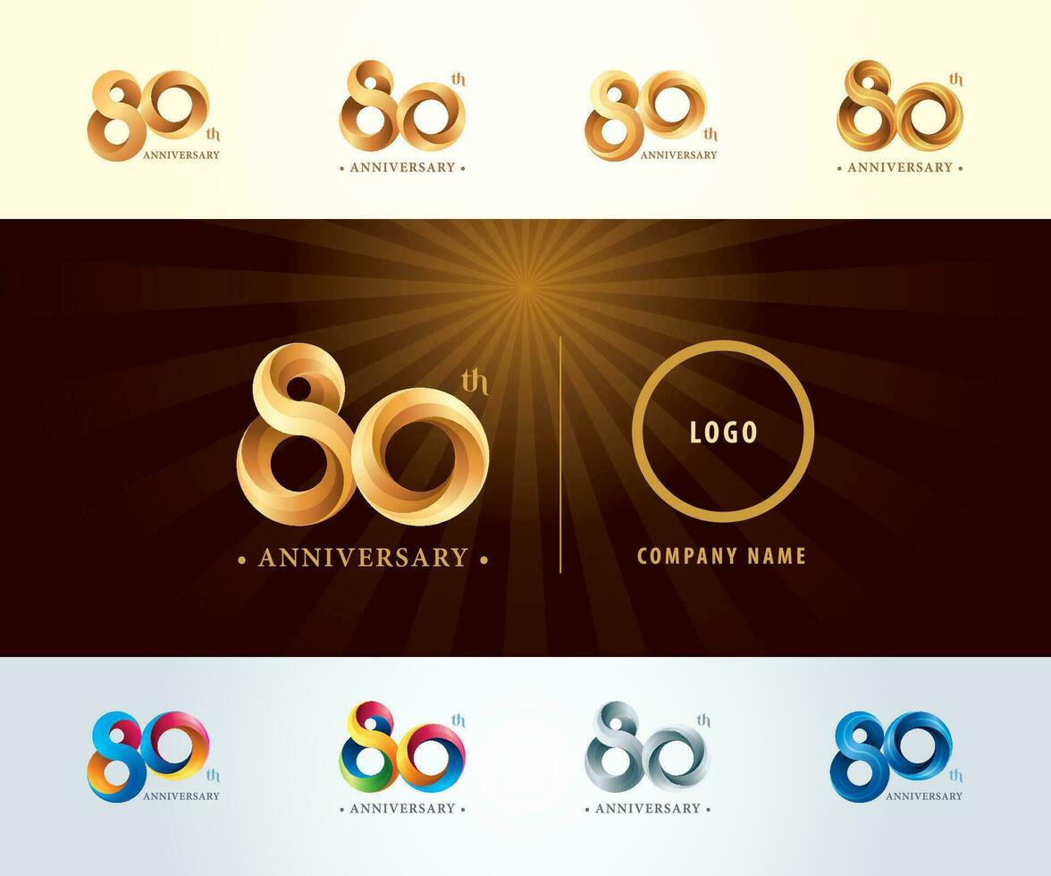 reeks van 80ste verjaardag logotype ontwerp, tachtig jaren viering verjaardag logo vector