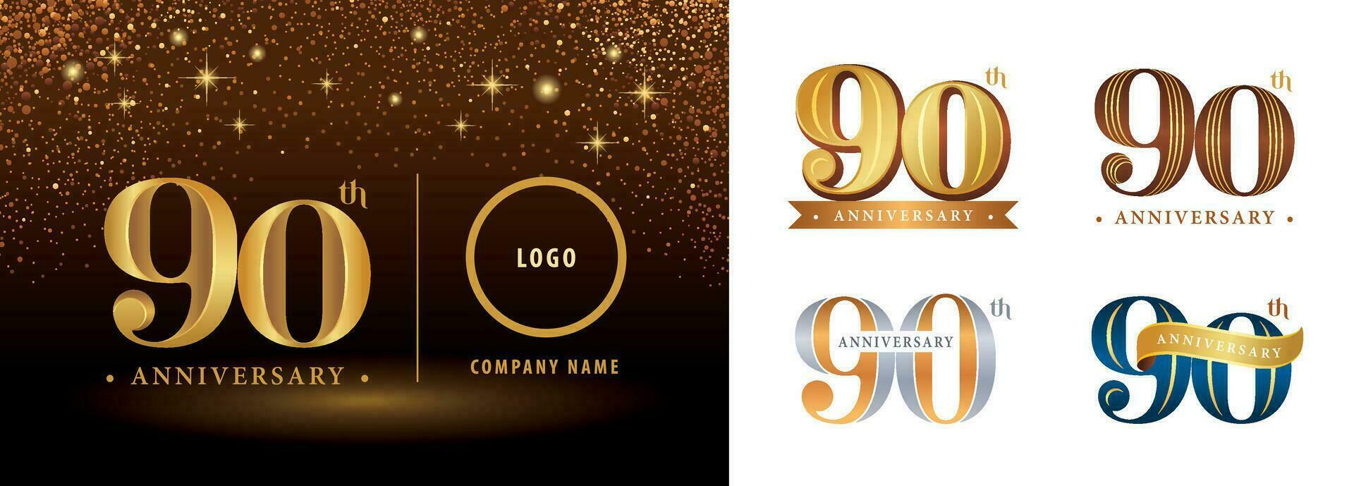 reeks van 90ste verjaardag logotype ontwerp, negentig jaren vieren verjaardag logo vector