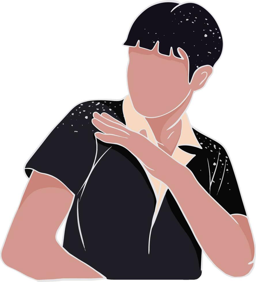 hand- trekt tekenfilm een Mens met roos in haar, droog jeuk huid, dermatitis ,besmetting, psoriasis probleem, roos vallend Aan schouder. hoofdhuid ziekte, jeukend hoofd en droog hoofdhuid.vector illustratie. vector