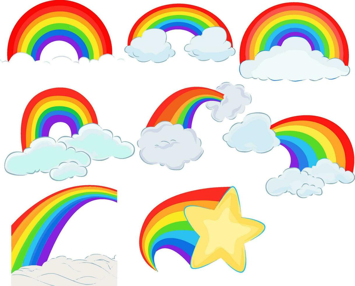 helder regenboog reeks in mooi en schattig schilderij collage elementen vector