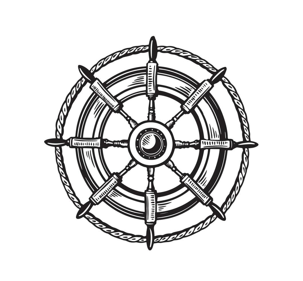schip wiel, schetsen, hand- getrokken vector illustratie.