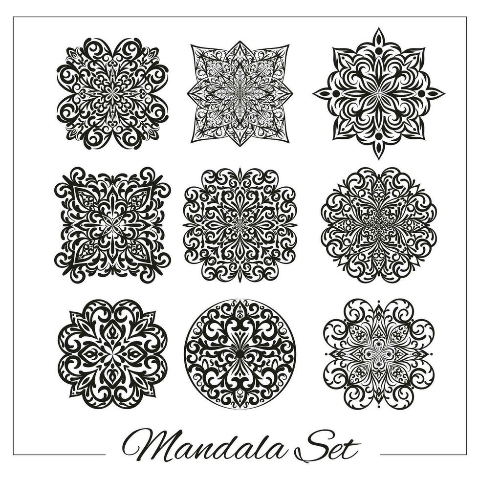 reeks van mandala's. meetkundig circulaire ornament set. geïsoleerd vector uitwerken mandala's voor kleur boek afdrukken, ontwerp, logo, yoga, Indisch en Arabisch afdrukken. oosters versiering elementen.