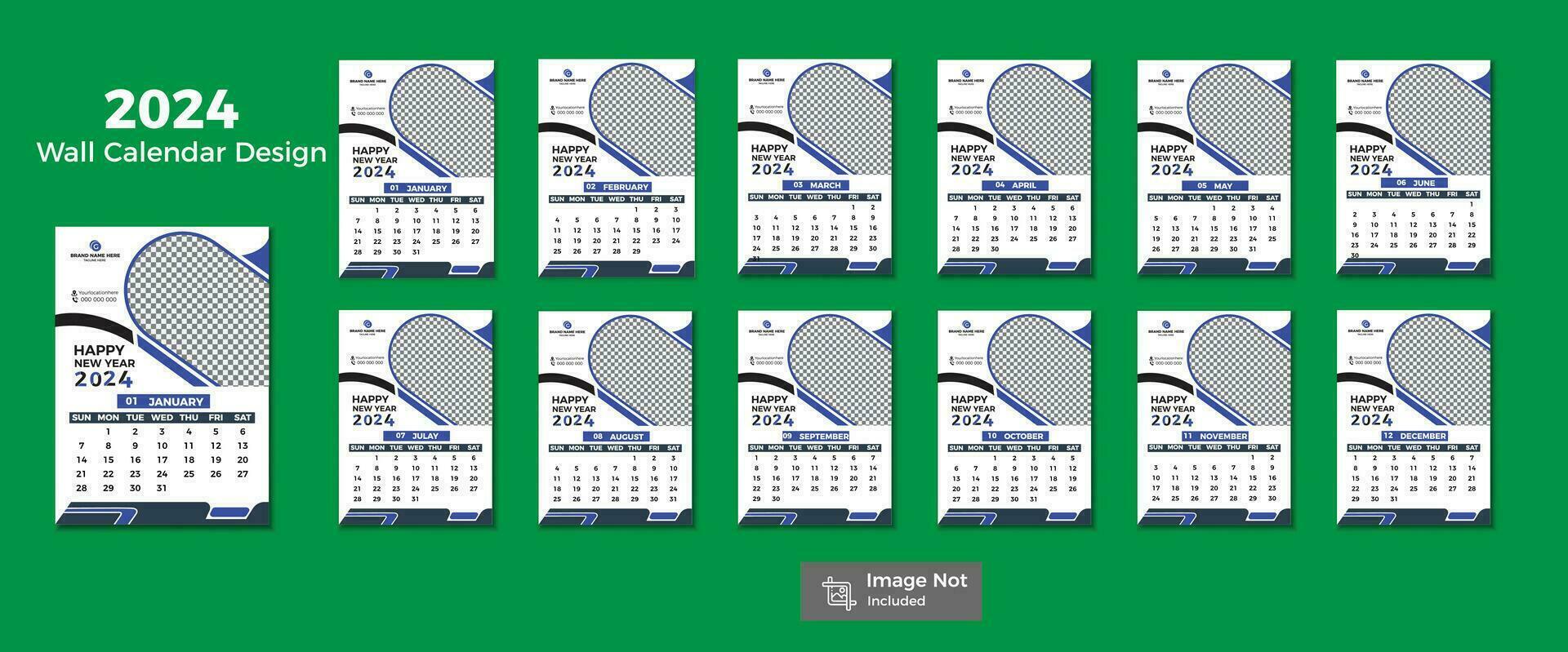 2024 muur kalender ontwerp lay-out sjabloon. vector