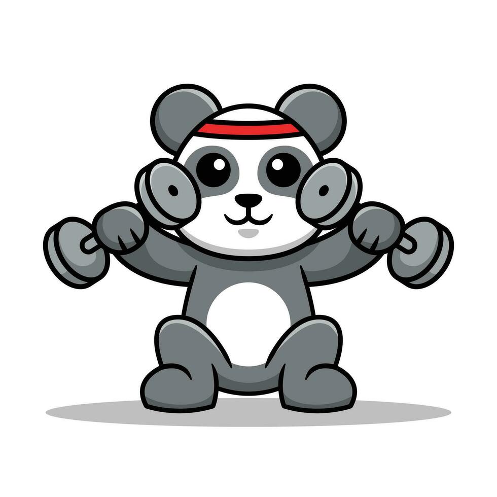 schattig panda hijs- gewichten vector tekenfilm illustratie. geïsoleerd schattig dier mascotte.