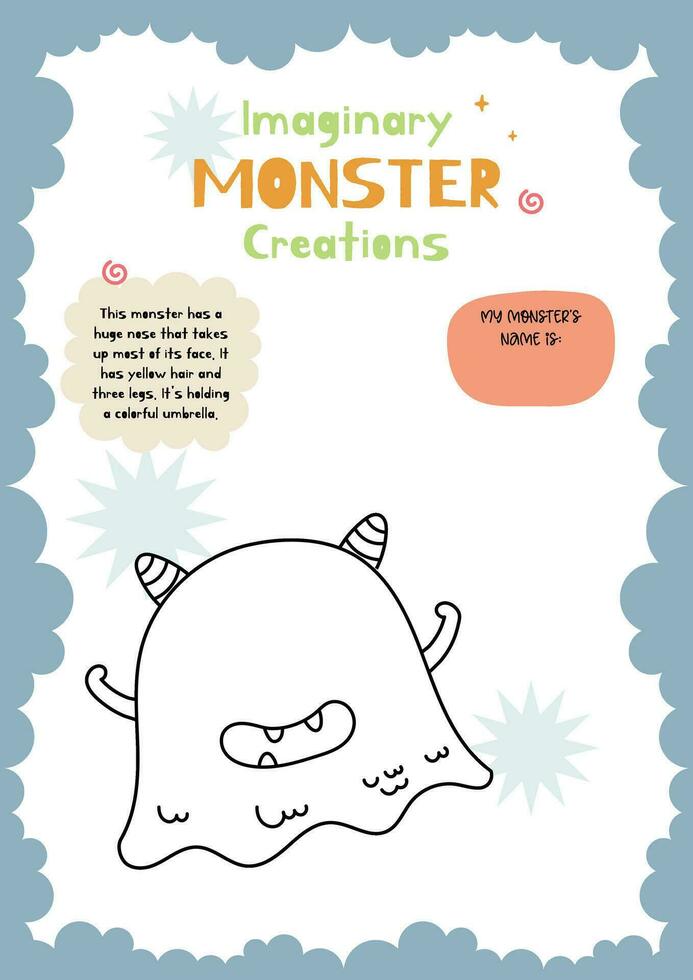 vlak ontwerp vector tekening een monster grappig karakter afdrukbare voor kinderen werkzaamheid