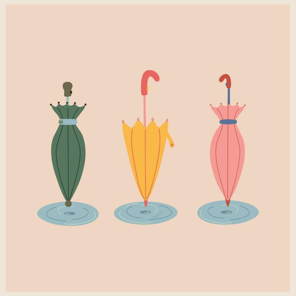 schattig kleurrijk paraplu's en plassen vector illustratie