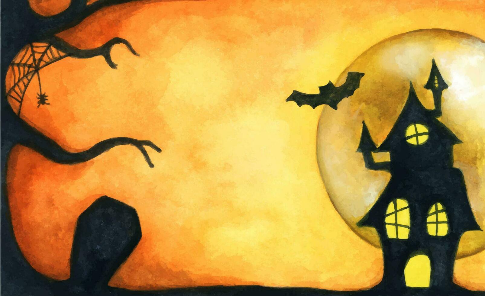 waterverf schilderij van spookachtig halloween achtergrond. huis silhouet. abstract achtergrond vector