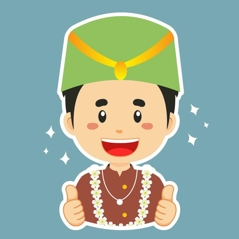 gelukkig banten Indonesisch karakter sticker vector
