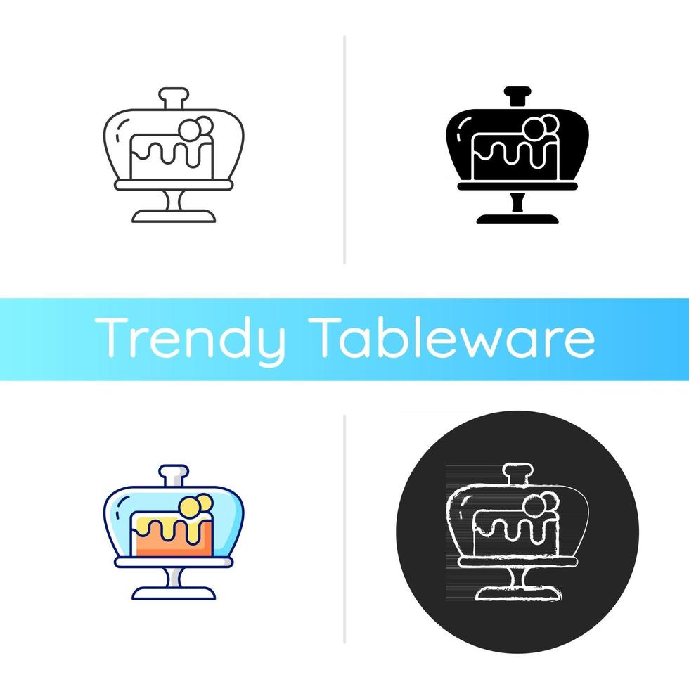 taart staan pictogram. bakaccessoires om lekkere maaltijden te maken. speciaal kookgerei. plaats voor het bewaren van zoet voedsel. lineaire zwarte en rgb-kleurstijlen. geïsoleerde vectorillustraties vector