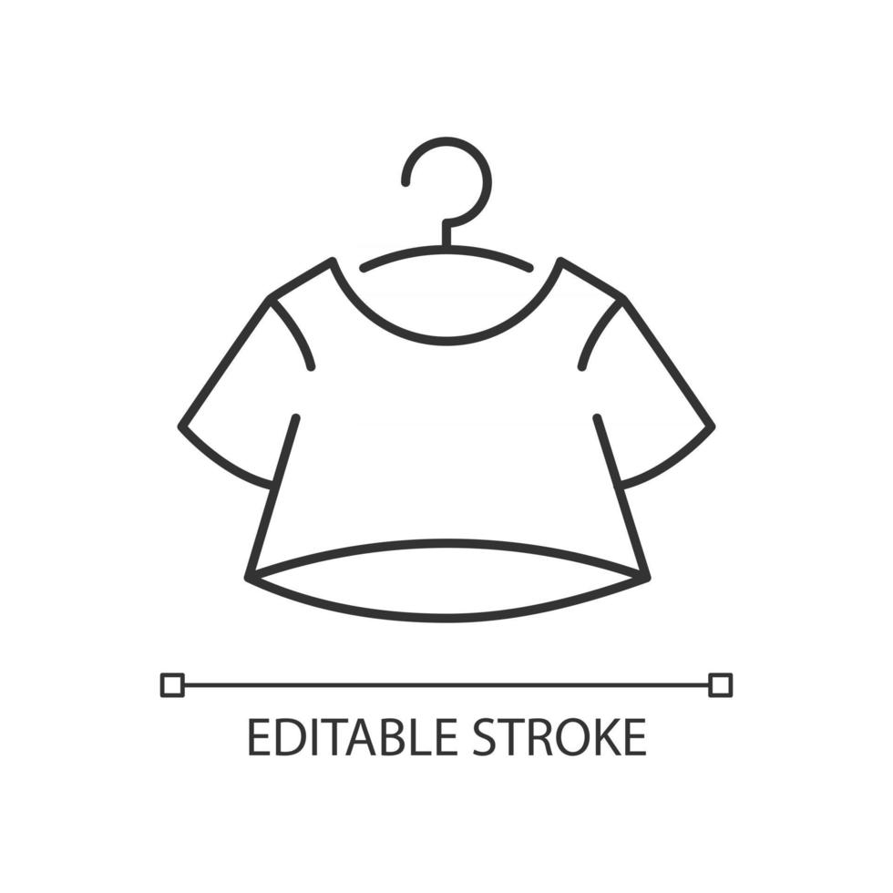 crop top lineaire pictogram. kort voor vrouwen. unisex comfortabele slijtage. outfit om thuis te loungen. t-shirt. dunne lijn aanpasbare illustratie. contour symbool. vector geïsoleerde overzichtstekening. bewerkbare streek