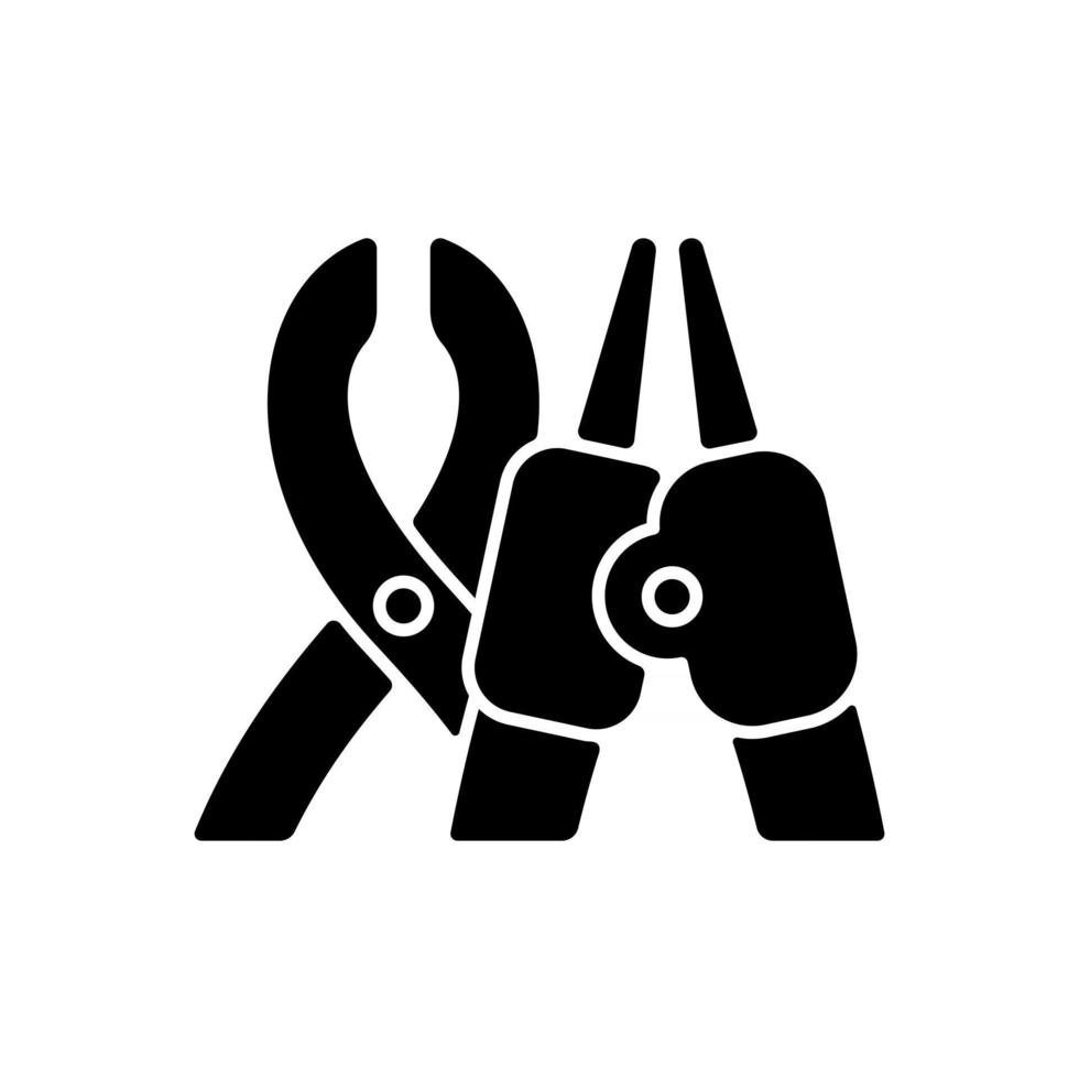 piercing tools zwarte glyph pictogram. professionele tool voor het ponsen van kleine gaatjes in de menselijke huid. het injecteren van ijzeren onderdelen. moderne stijl. silhouet symbool op witte ruimte. vector geïsoleerde illustratie