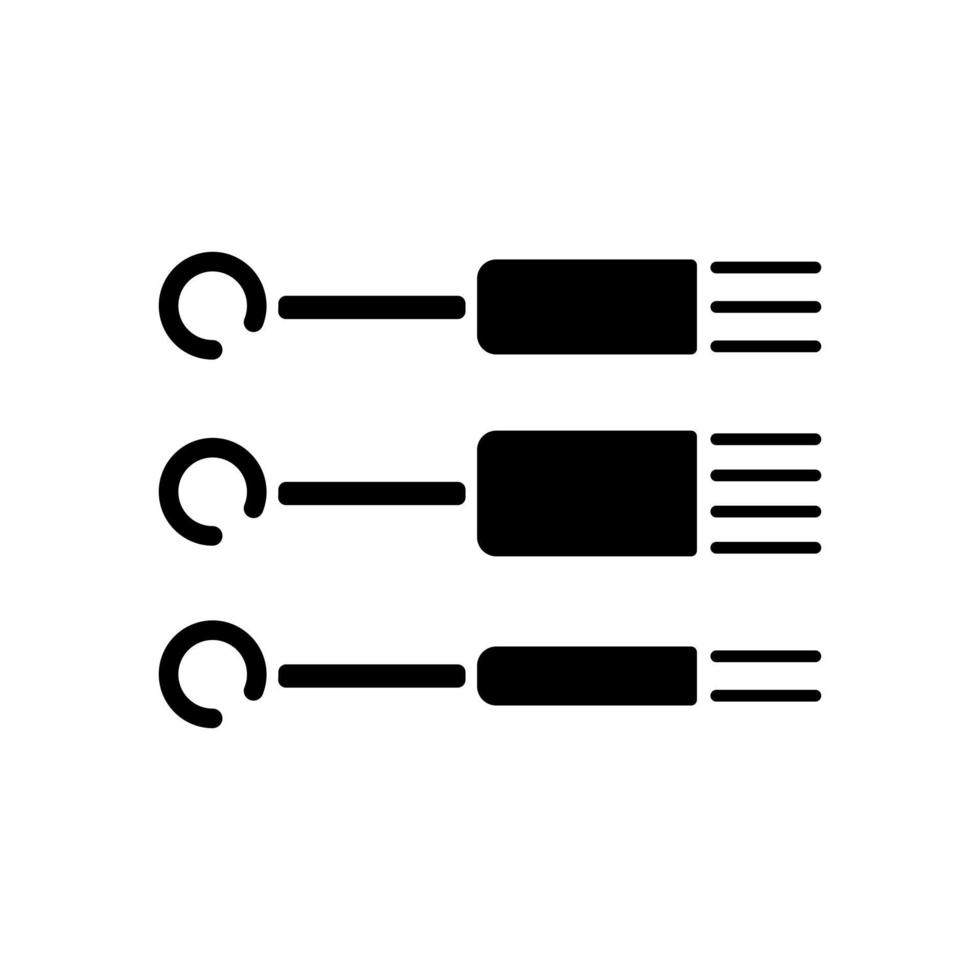 naalden zwart glyph-pictogram. speciale naalden om inkt in de menselijke huid te injecteren. professionele tools voor het maken van tatoeages. meester apparatuur. silhouet symbool op witte ruimte. vector geïsoleerde illustratie