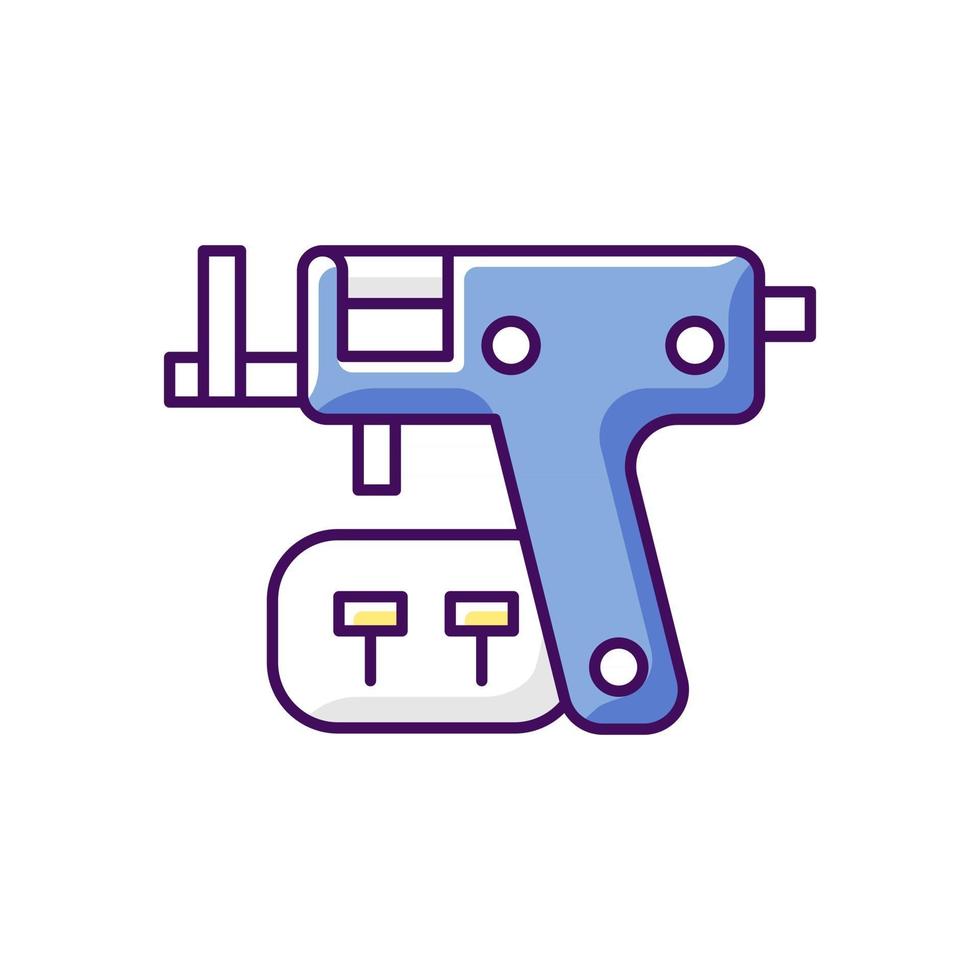 piercing gun rgb kleur icoon. geïsoleerde vectorillustratie. speciaal instrument voor het maken van gaten in de lichaamshuid. het injecteren van sieraden in het menselijk lichaam. moderne stijl eenvoudige gevulde lijntekening. vector