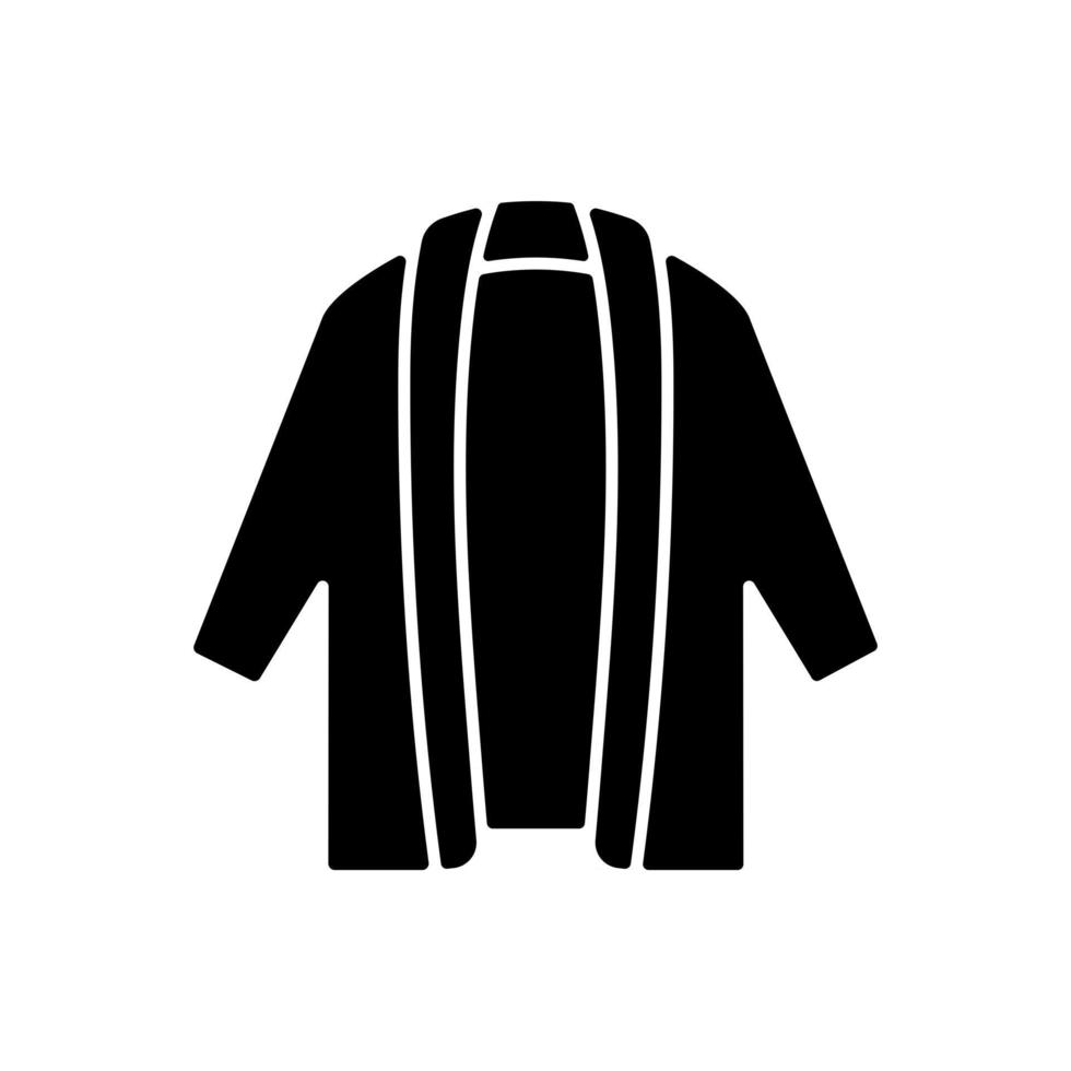lang vest zwart glyph-pictogram. oversized trendy jasje. unisex stijlvolle outfit. comfortabele kleding voor thuis. comfortabele huis- en nachtkleding. silhouet symbool op witte ruimte. vector geïsoleerde illustratie