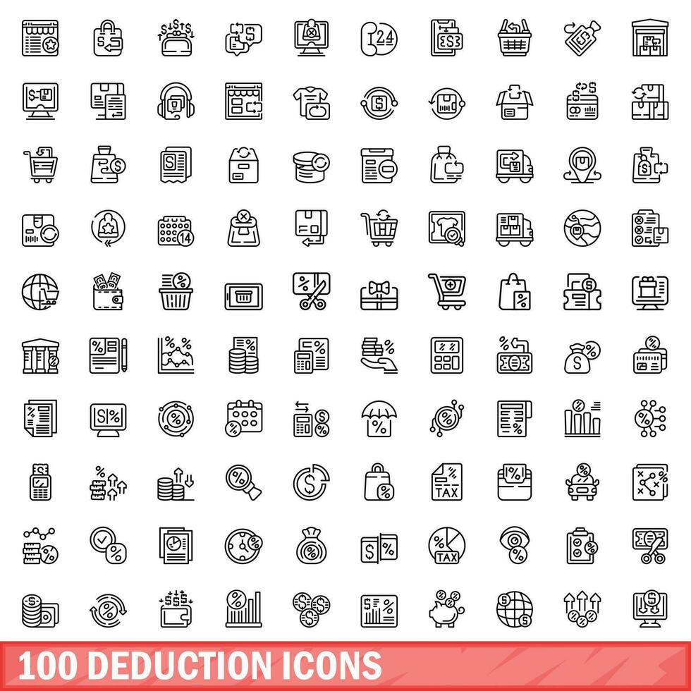 100 aftrek pictogrammen set, schets stijl vector