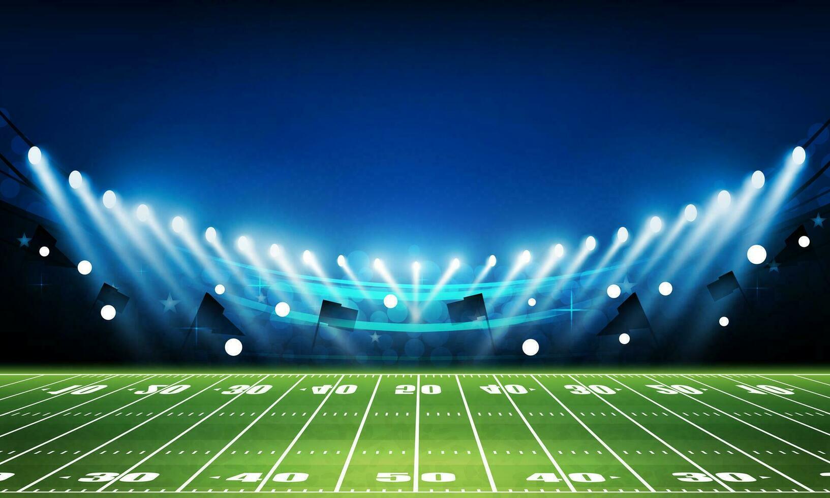 Amerikaans voetbal arena veld- met helder stadion lichten vector ontwerp vector verlichting