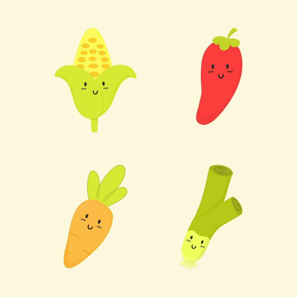 kawaii groenten zijn schattig vector illustratie sticker pak