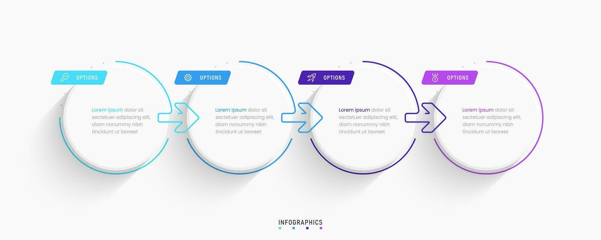 vector infographic labelontwerpsjabloon met pictogrammen en 4 opties of stappen. kan worden gebruikt voor procesdiagram, presentaties, workflowlay-out, banner, stroomschema, infografiek.