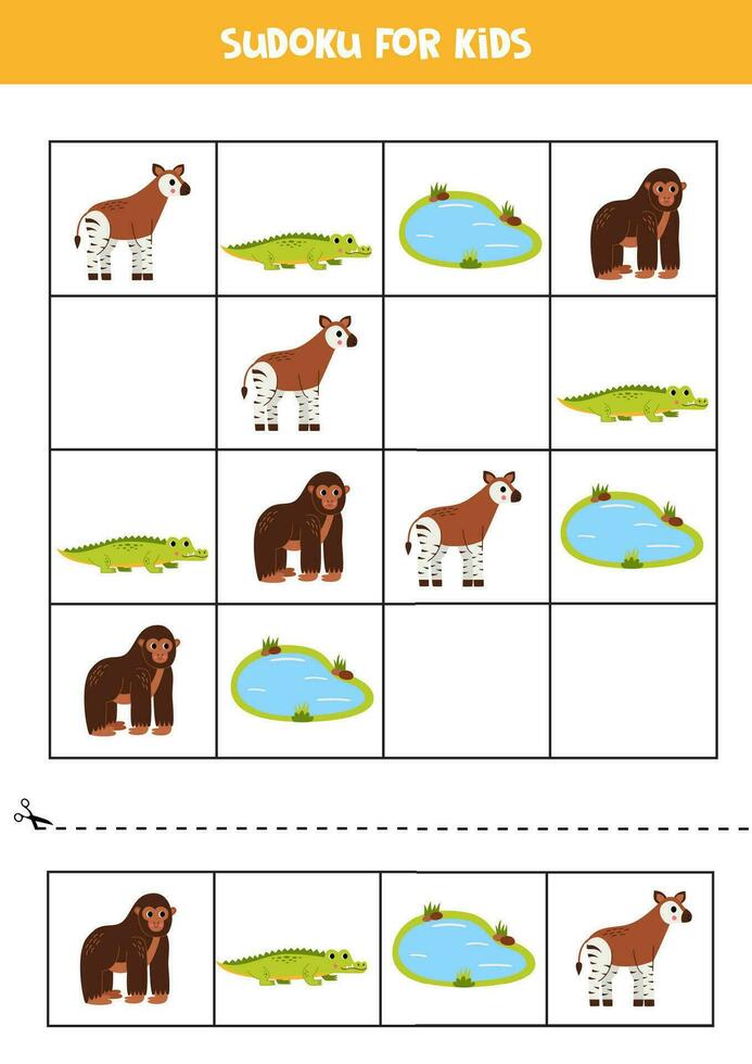 leerzaam sudoku spel met schattig Afrikaanse dieren. vector