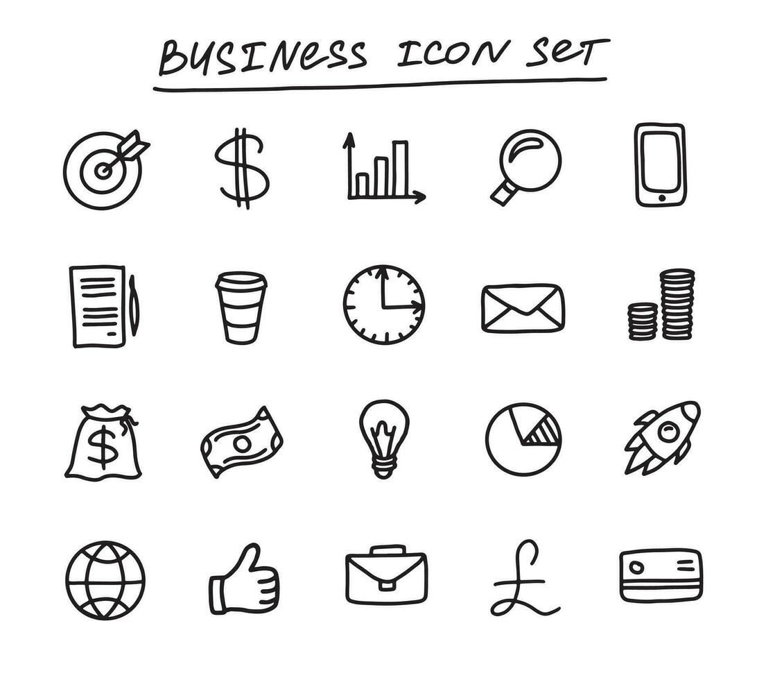 bedrijf schets vector pictogrammen reeks voor beheer, financiën, strategie, marketing. hand- getrokken tekening illustratie Aan wit achtergrond voor mobiel concepten en web apps