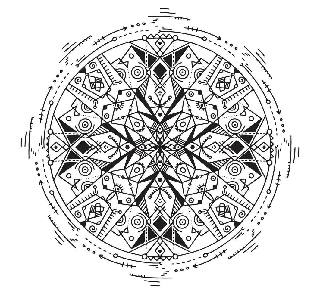 vector punt meetkundig mandala voor schilderen. abstract ontwerp van mandala. etnisch ronde ornament. anti stress kleur boek met meetkundig mandala. heilig geometrie. alchimie, geloof, filosofie elementen