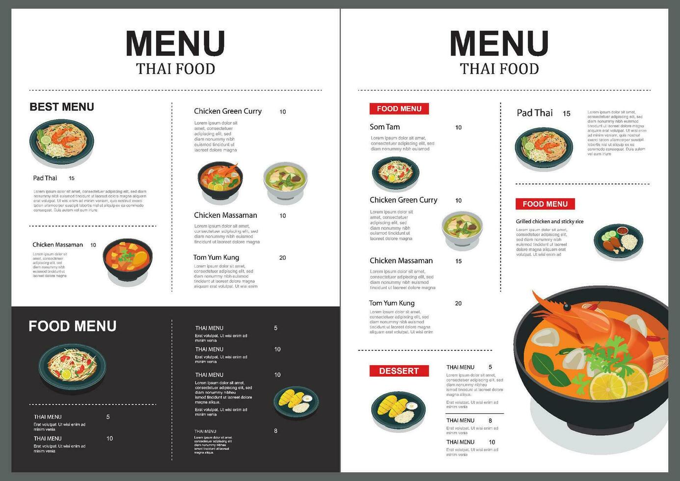 Thais voedsel menu restaurant sjabloon achtergrond. gebruik voor poster, afdrukken, folder, brochure. vector