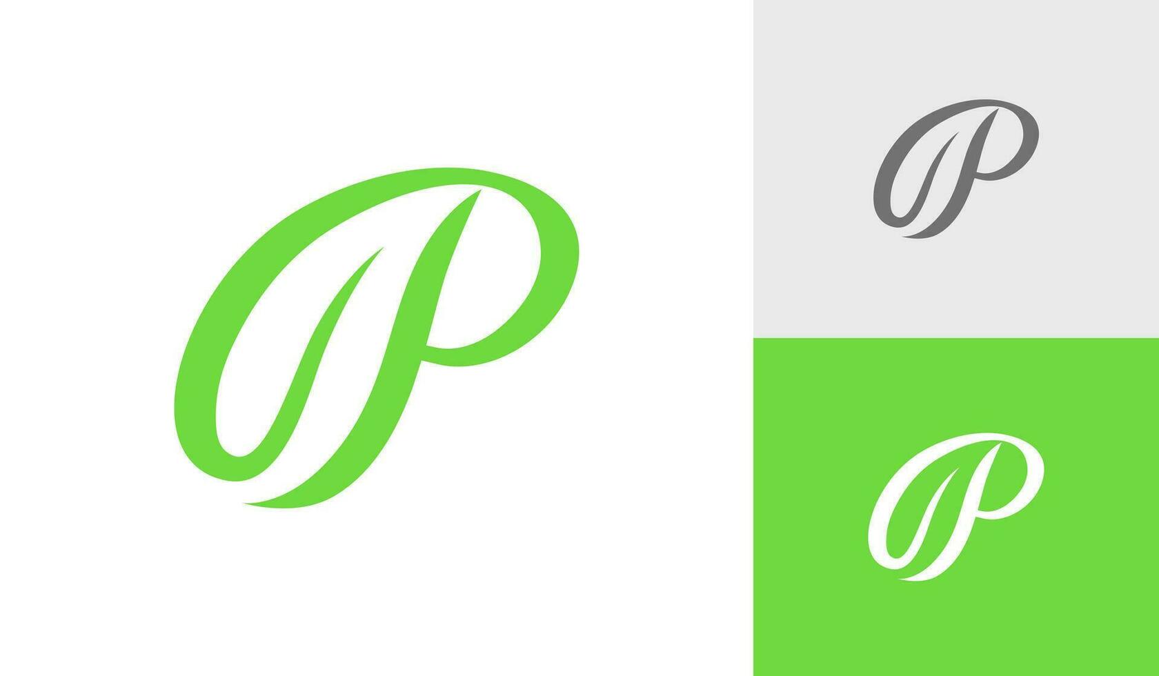 brief p of eerste p monogram met blad logo ontwerp vector