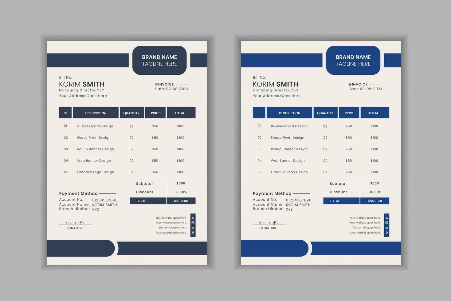 minimaal zakelijke bedrijf factuur ontwerp voor zakelijke kantoor. facturering citaten, vector