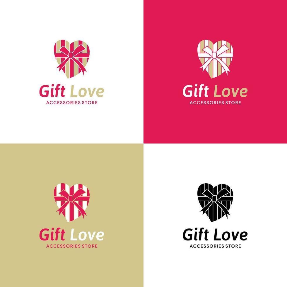 geschenk liefde logo ontwerp sjabloon in combinatie roze en bruin kleuren. monochorme achtergrond. vector