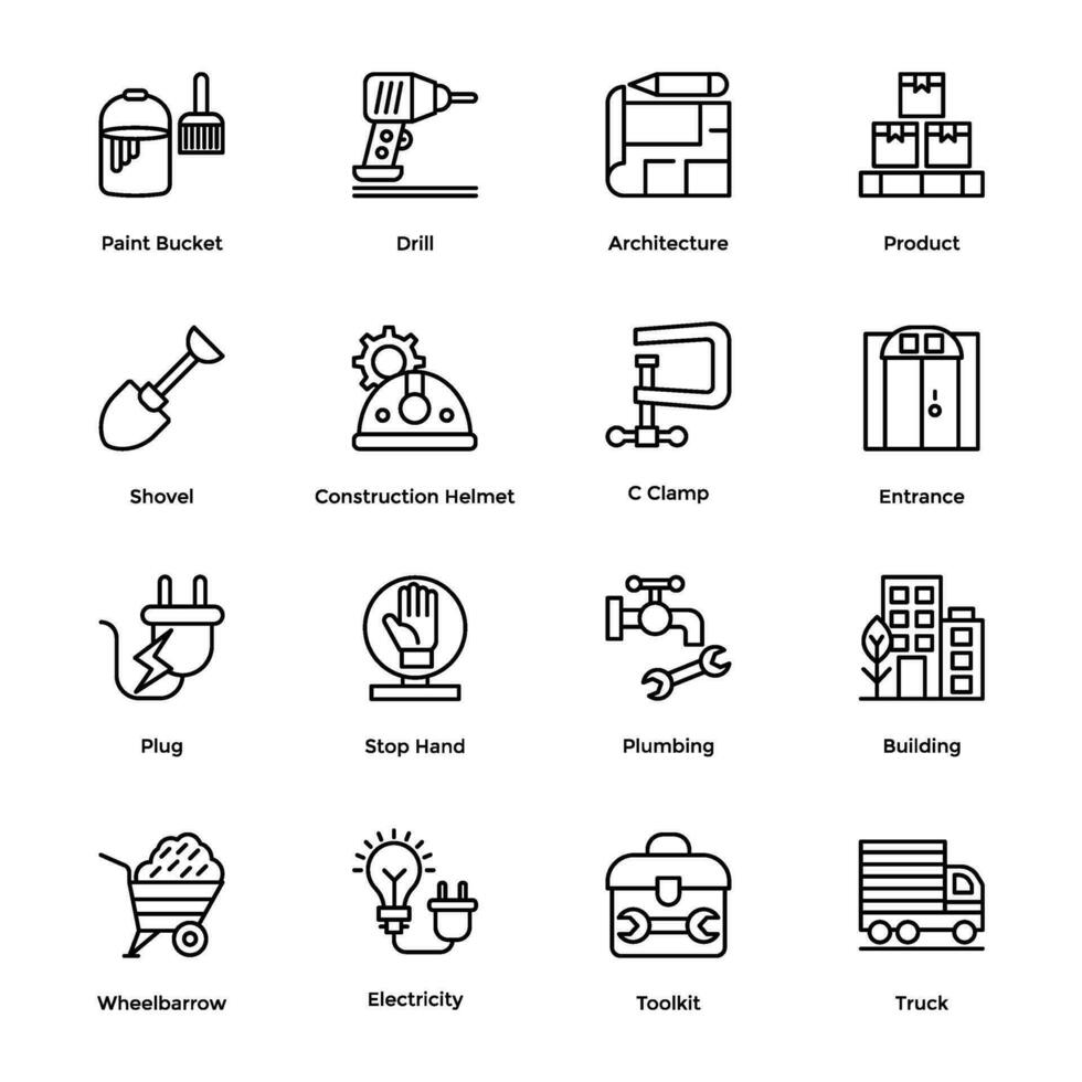 pak van lijn pictogrammen van industrieel en bouw vector