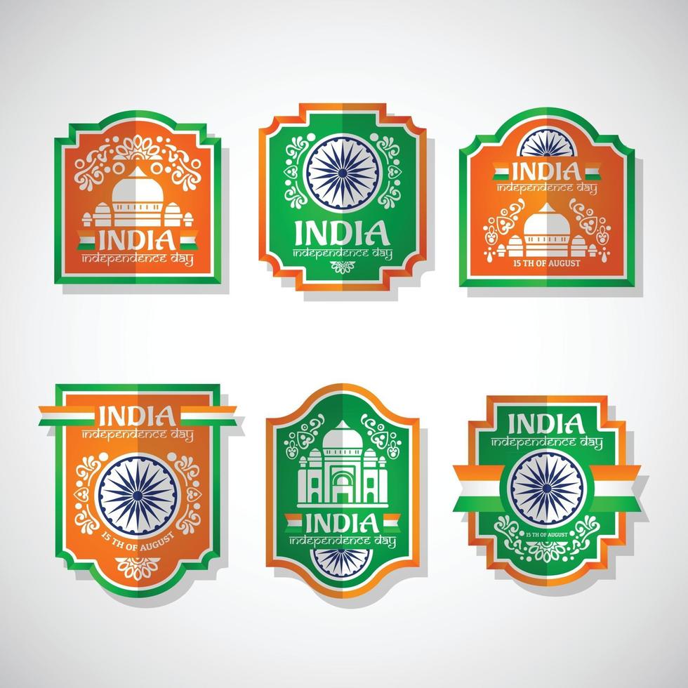 indiase onafhankelijkheidsdag vintage badges vector