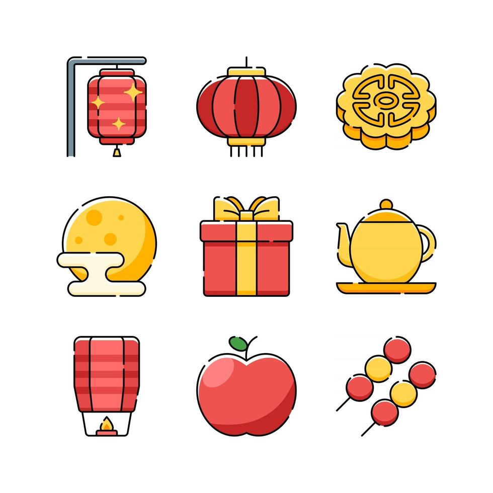 midden herfst festival icon set vector