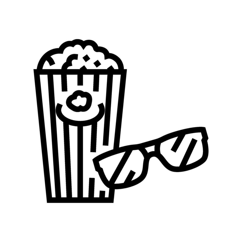 popcorn 3d bioscoop bril lijn icoon vector illustratie