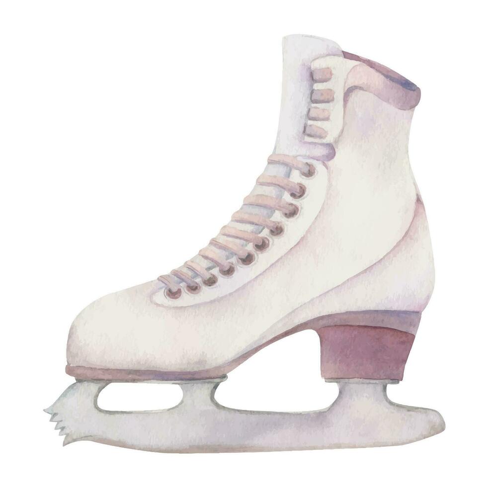 hand- getrokken waterverf figuur het schaatsen laarzen, winter sport- schoenen, uitrusting apparatuur. illustratie geïsoleerd object, wit achtergrond. ontwerp voor poster, afdrukken, website, kaart, uitnodiging, winkel brochure vector