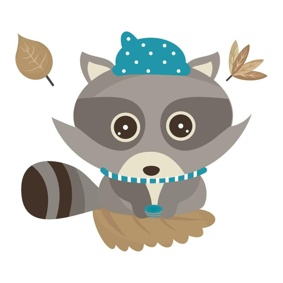 geïsoleerd schattig wasbeer met sjaal herfst dier vector illustratie